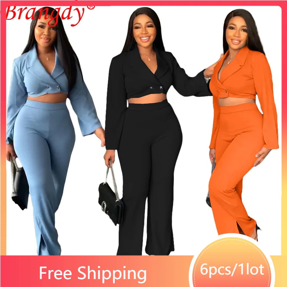 

Брюки женские демисезонные с длинным рукавом и отложным V-образным вырезом, 6 комплектов