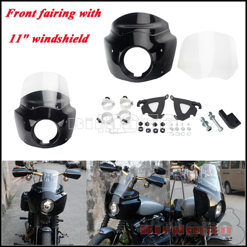 

Motorcycle Front Headlight Fairing w/ 3Colors 11" Windscreen Mounting Bracket For Harley Dyna Wide Glide FXDWG EFI FXDWGI 06-17