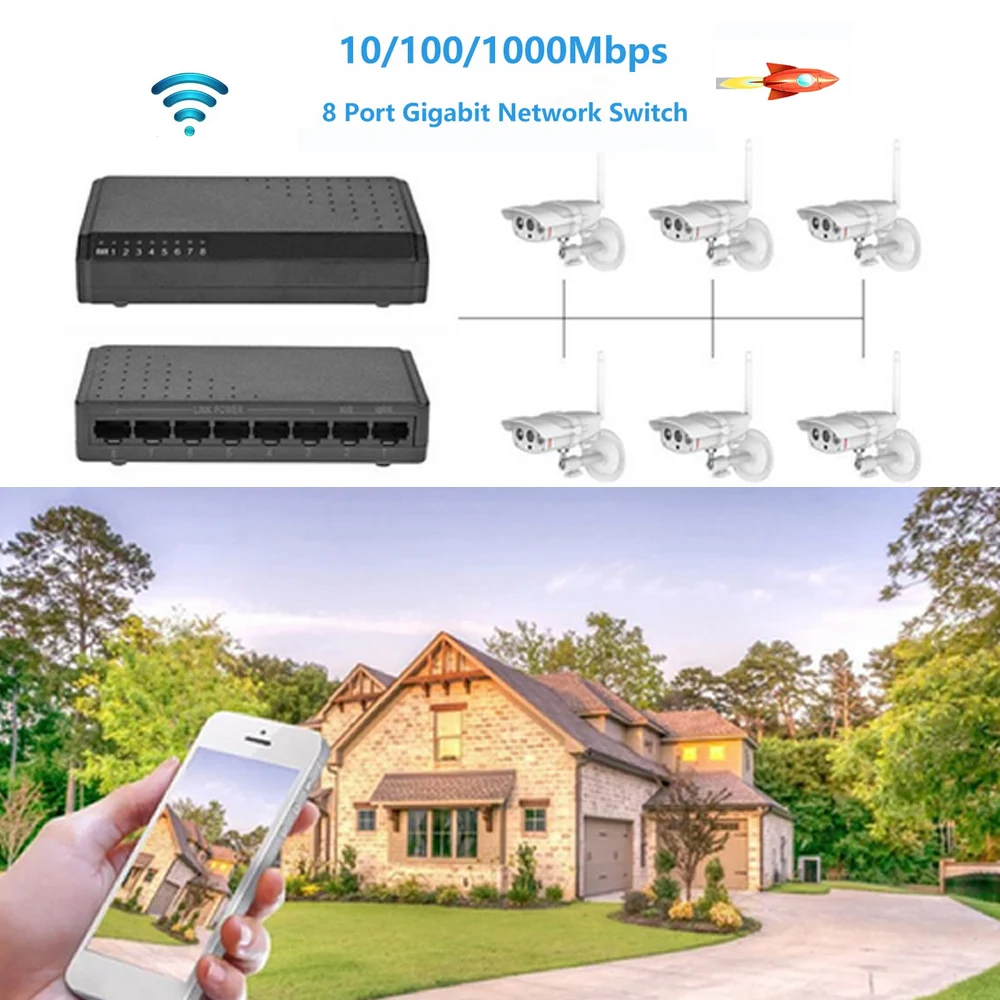 8 портов 6 + 2 PoE стандартная мощность через Ethernet без адаптера питания