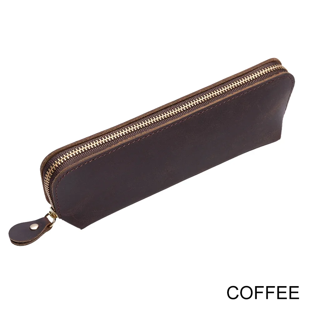 

Пенал из натуральной кожи на молнии для ручек, винтажный креативный Чехол ручной работы в стиле ретро, Канцтовары для школы и офиса