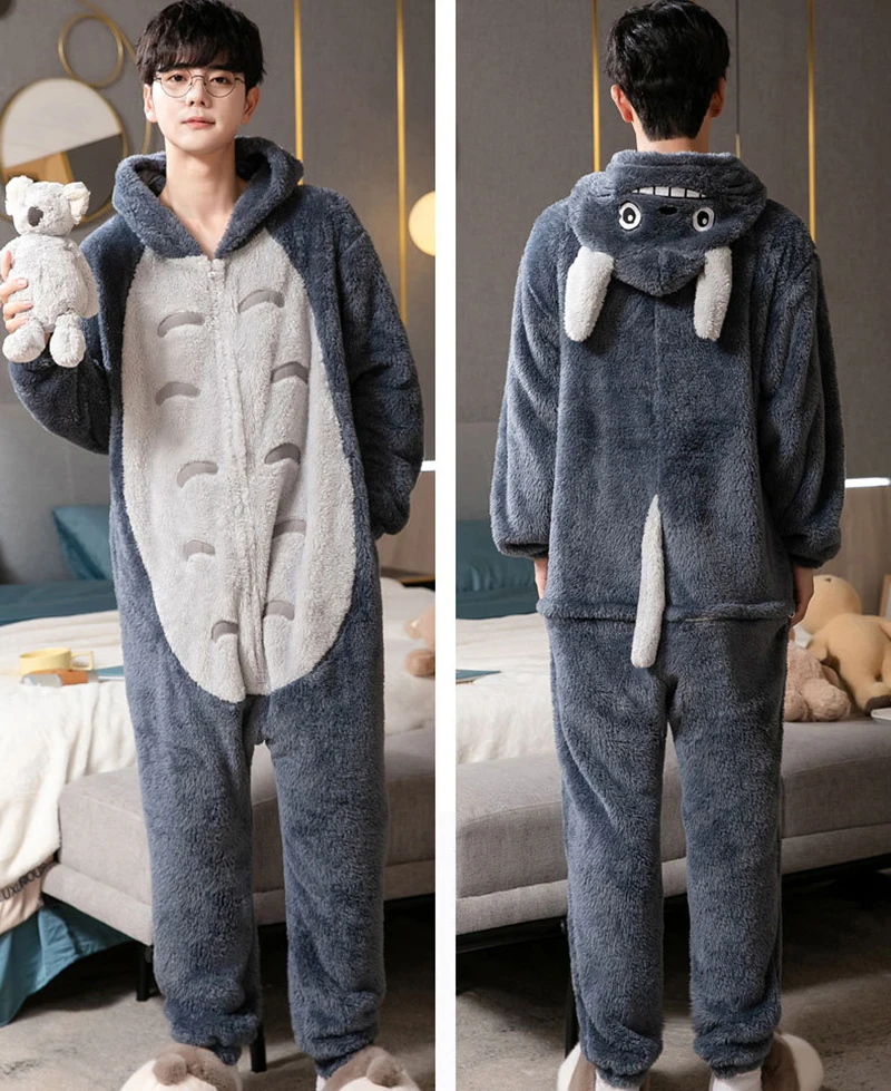 Kigurumi Flannel Onesie Women Men Animal Costume Anime Pajamas Halloween Cosplay Sleepwear Thicken Plush Fleece Winter Jumpsuit