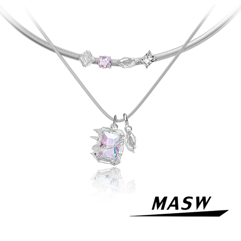 

MASW Original Design High Quality 5A Zircon Two Layer Chain Necklace For Women Female Luxury Jewelry Accessories Party Gift