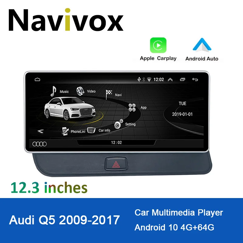 

Автомагнитола Navivox, автомагнитола 2 Din для Audi A4 B8 A4L A5 12,3-2009 с сенсорным экраном, Carplay, Android, GPS, BT, 2016 дюйма