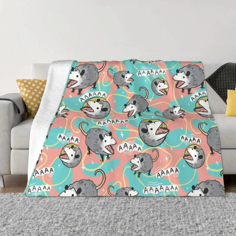 

Флисовое одеяло Opossum с рисунком экрана, мягкое плюшевое тонкое покрывало с животными для дома, спальни, лето-осень-зима