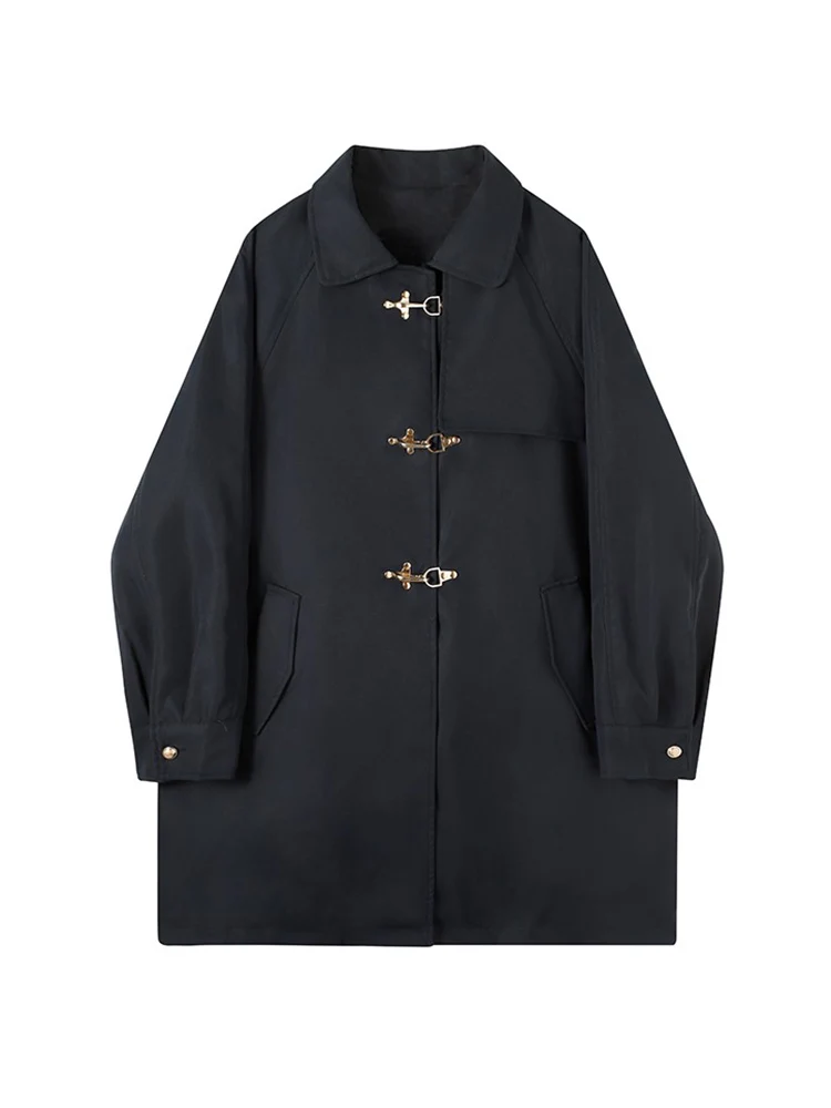 

2022 Autumn Mid-length Women's Trench British Style All-match Coat Metal Buckle Loose Windbreaker Ladies Top Coats
