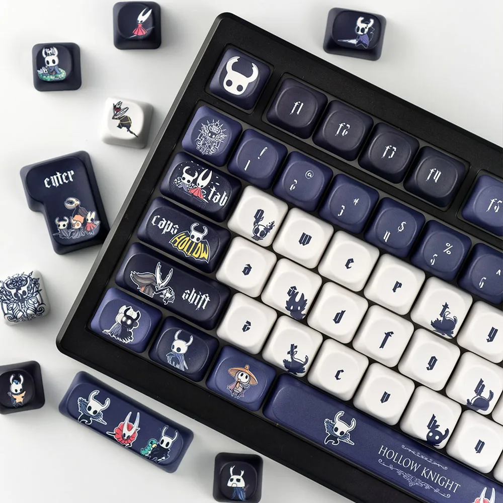 Фото Колпачки для игровых клавиш Hollow Knight, круглые, милые, темно-синие и черные, механические колпачки для клавиатуры, PBT, сублимационная, на заказ колпачки для клавиш №1
