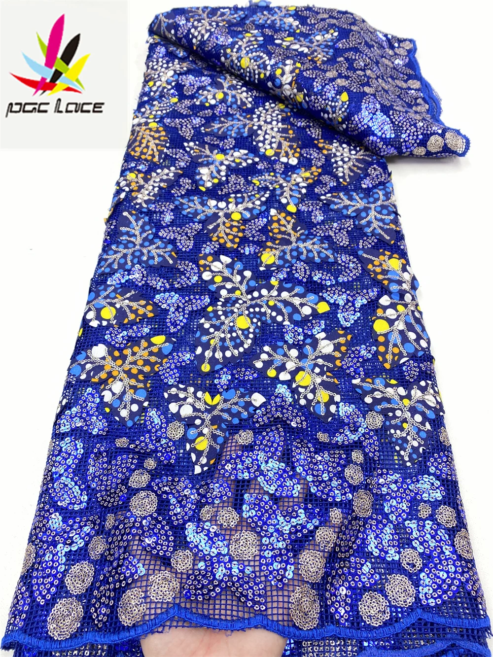

PGC African French Sequins Wax Lace Fabric 2022 High Quality For Wedding Latest Nigerian Lace Fabrics For Dress Sewing YA4889B-3
