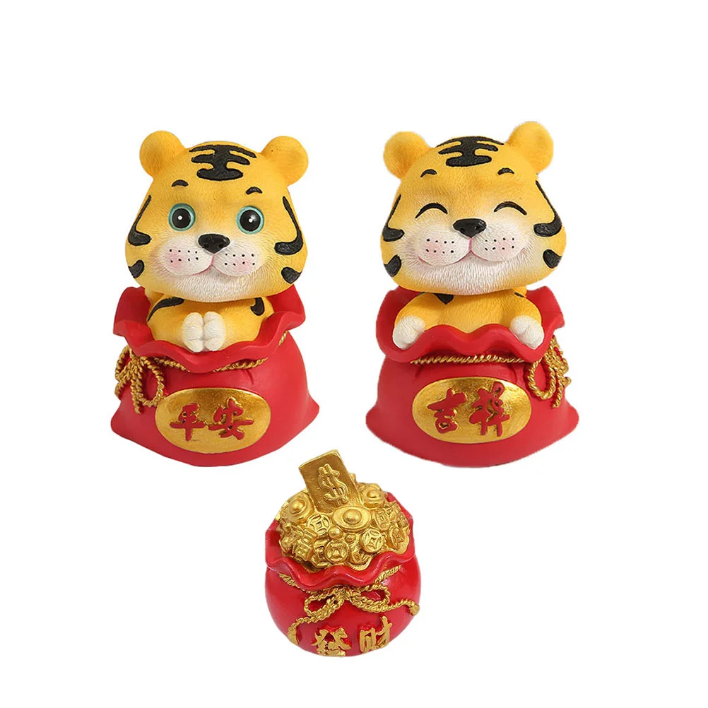 

3PCS Exquisite Resin Tiger Decor Vehicle-mounted Adornment Home Office Ornament