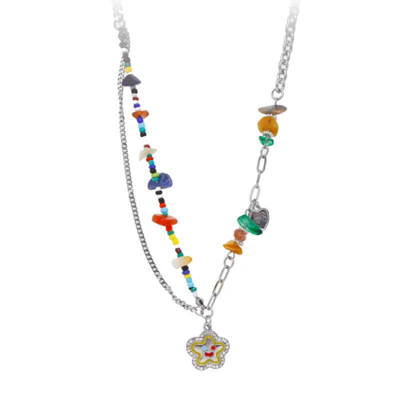 

Оригинальное новое красочное ожерелье из бисера с улыбающимся лицом, цветочным камнем, дизайнерское ожерелье, милые и крутые острые аксессуары для девушек