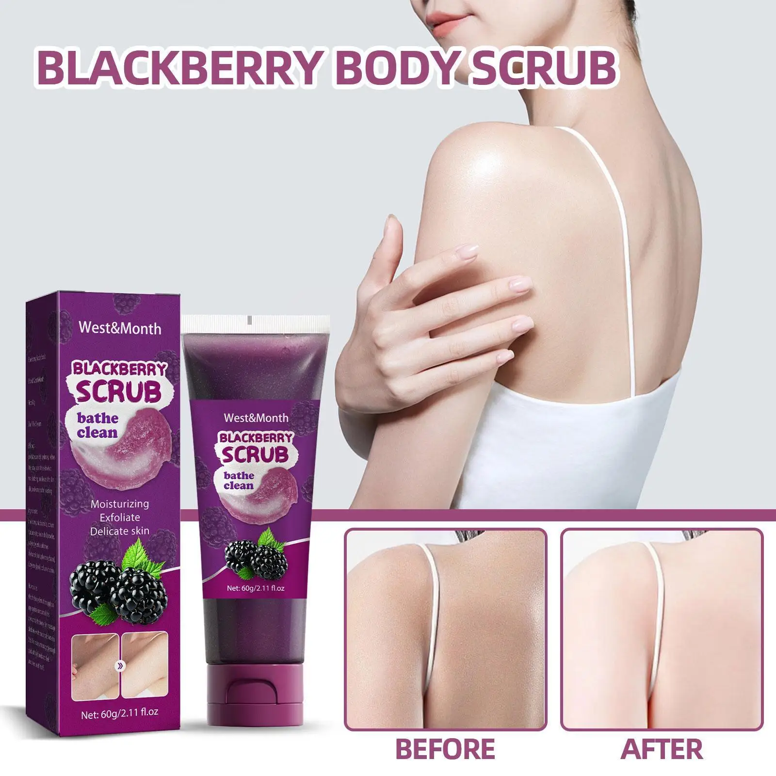

60g Blackberries Body Scrub Hydrating Exfoliating Scrub Cream Remove Care Refine Deep Body Scrub Cutin Dead Skin Pores R6F7