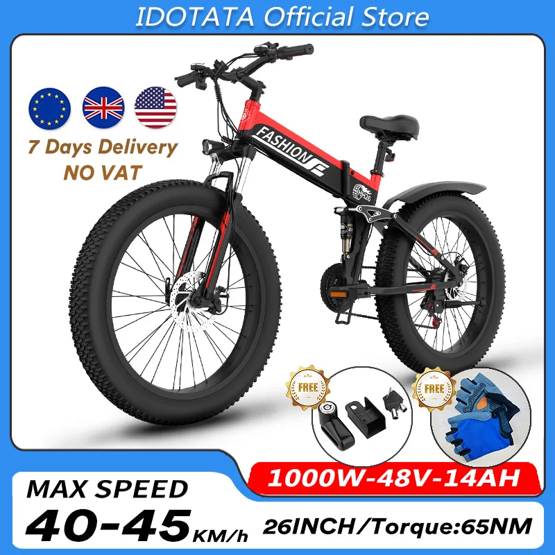 

Electric Bike 1000W 48V 4.0 Fat Ebike Folding Mountain Moped eBike Front and Rear Mechanical Disc Brakes 26 Inch eMTB Bicycle