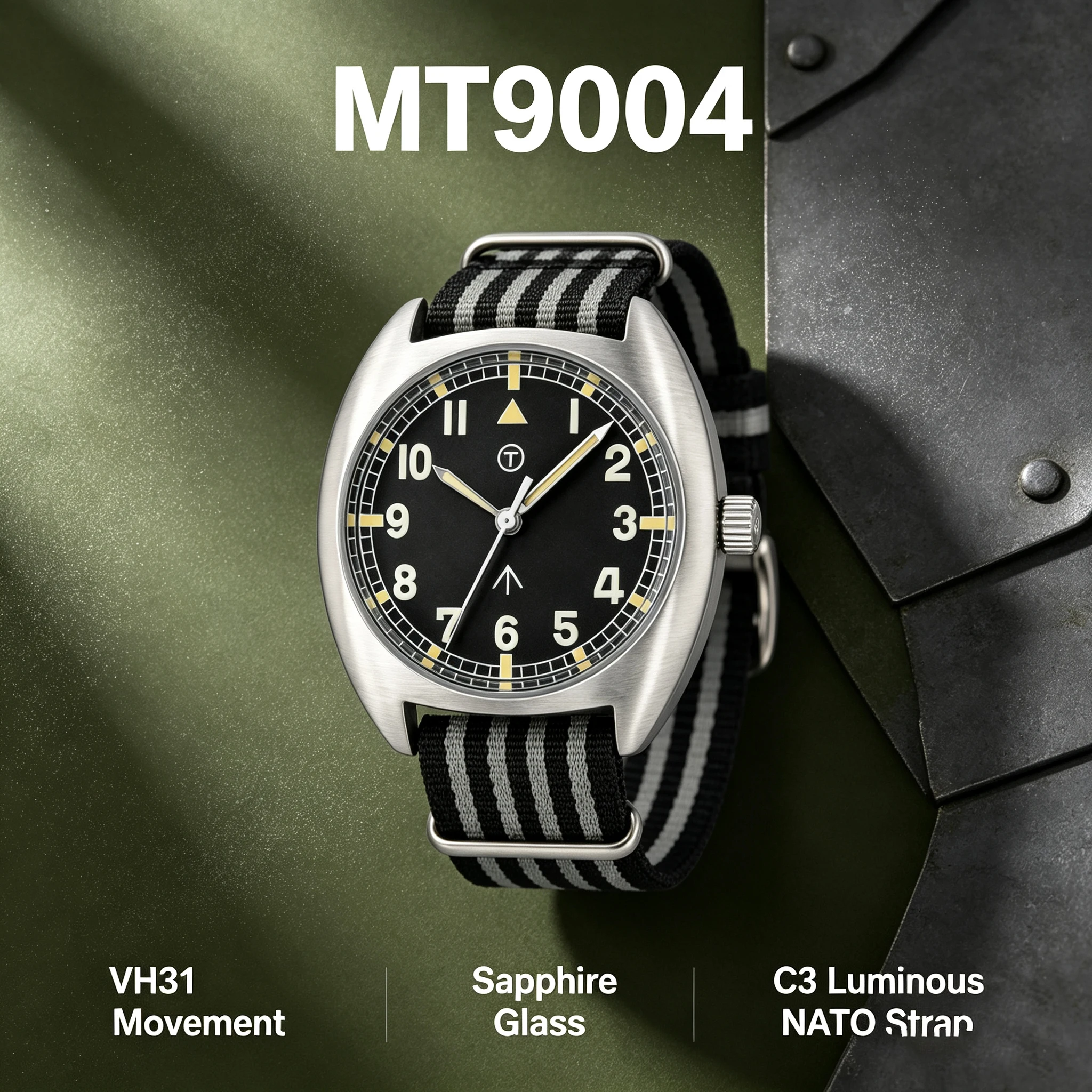 Фото Винтажные военные кварцевые часы MILITREK MT9004, 38 мм, нержавеющая сталь 316L, водонепроницаемость 100 м, сапфировое стекло, C3, светящиеся мужские полевые часы №1