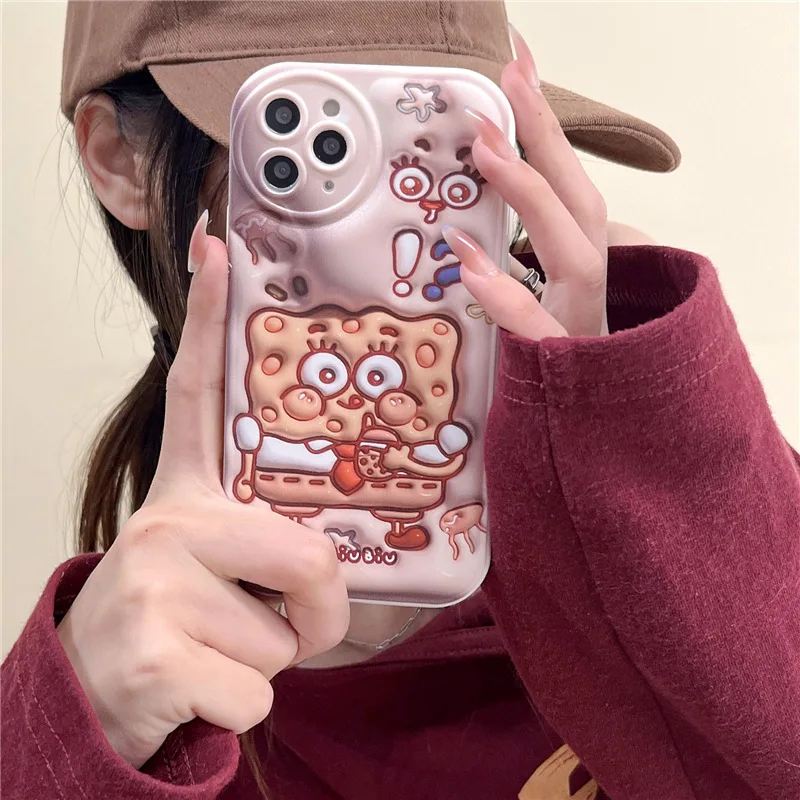 3D мультяшный чехол для телефона Губка Боб IPhone 14 13 12 11 Pro Max X XR Plus мягкий силиконовый