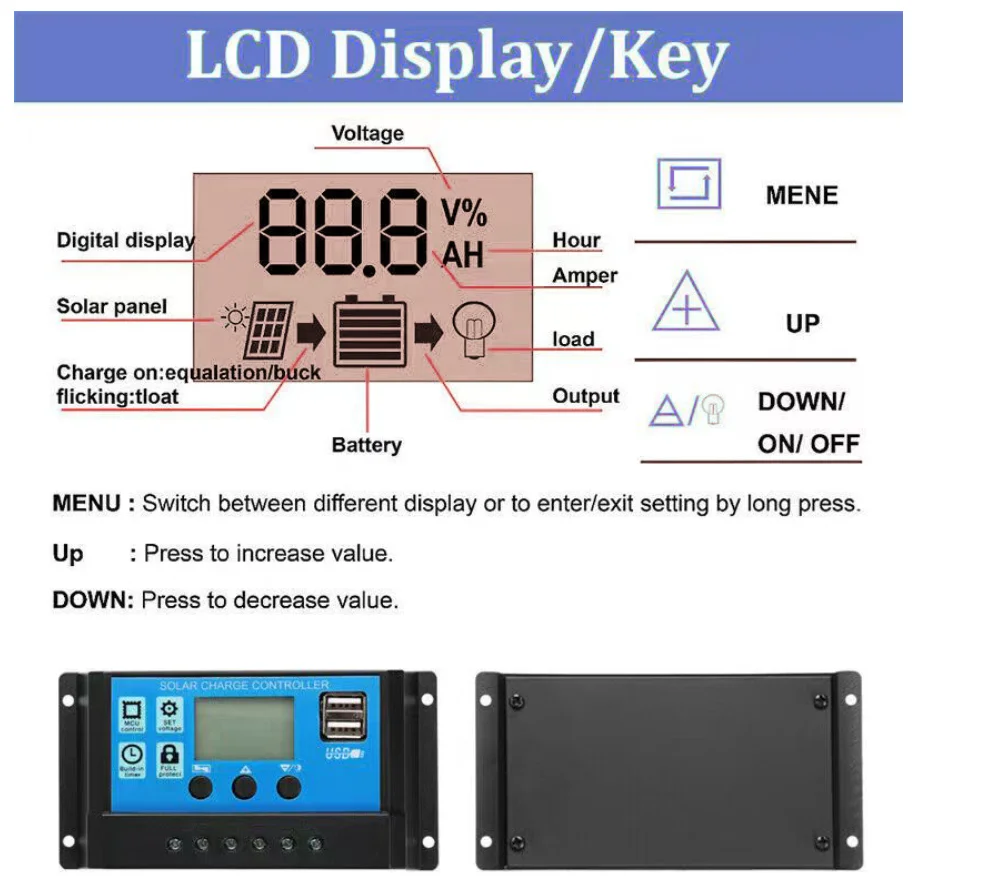 Automatically 60A Solar Charge Controller Smart LED Display Dual USB 5V Output Regulator PV System Connection enlarge