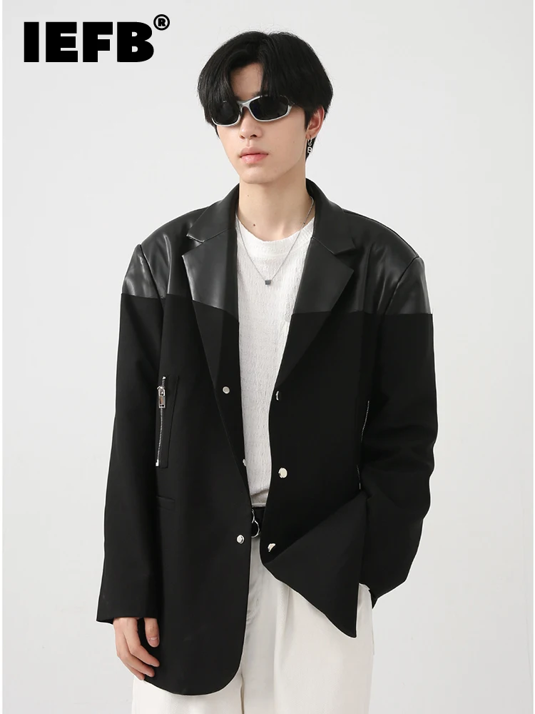 

IEFB Men's Coat New Autumn Korean Fashion Loose High Street Stitched Suit Jacket Single Breasted Patchwork Male Tops 9A5087