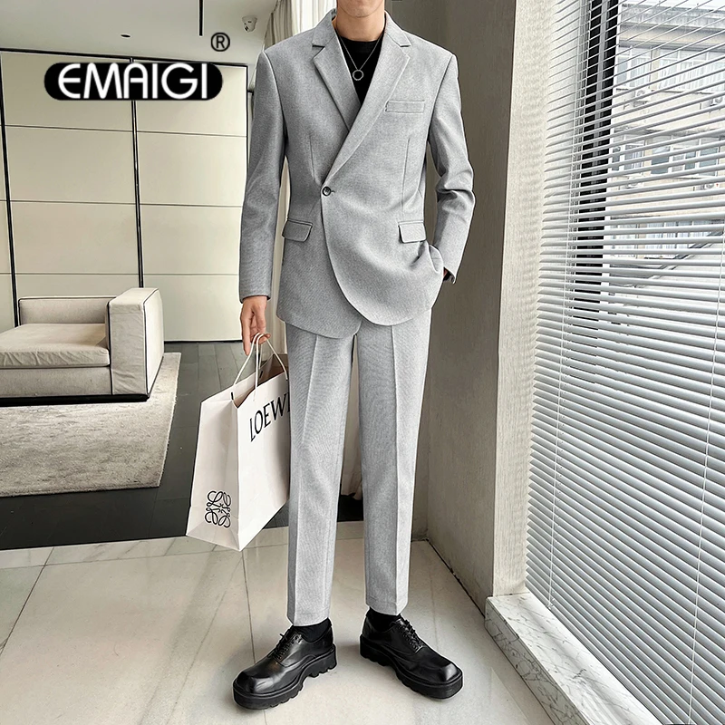 

Men Single Button Korean Harajuku Streetwear Fashion Loose Casual Vintage Blazer Suit Jacket Male Business Suit Coat Blazers