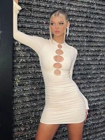 new sexy summer female long sleeve o neck womens dress 2022 elegant buttons cut out bodycon fashion club party dresses