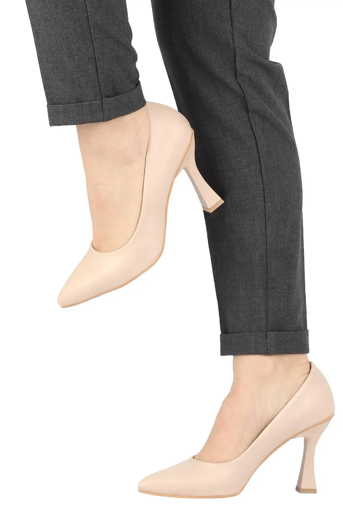 Skin Color Glass of Stiletto Heels Shoes-Kanger |