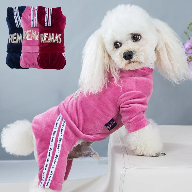 

Puppy Clothes Letter Decorate Fleece Dog Hoodie For Small Dogs Sweatshirt Yorkie Teddy Jumpsuit Outfit Winter Warm Pet Clothing