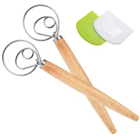 2 pack danish dough whisk13inch stainless steel dutch whisk wooden handle for bread pastry or pizza dough baking tool