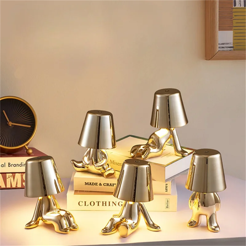 Italy Little Golden Man Night Light Thinker Lamp Study Coffee Shop Bar Beside Table Lamp Home Decoration Room Interior Ornaments