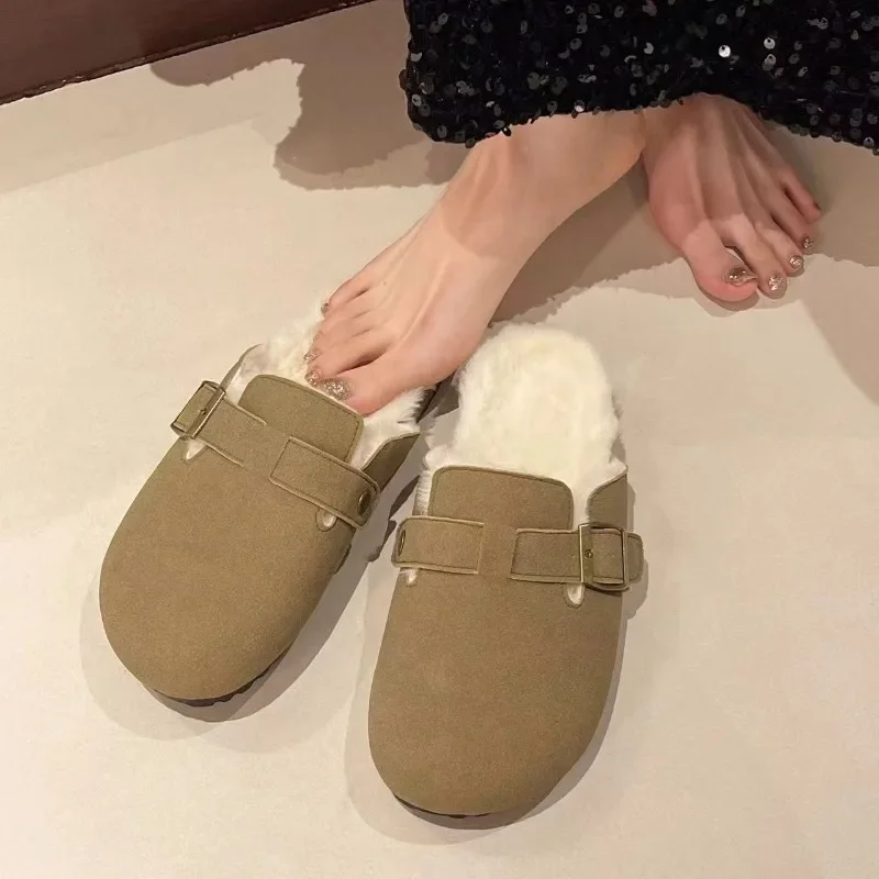 2024 Hot Sale Shoes for Women Closed Toe Women's Slippers Casual Warm Buckle Round Flat with Ladies
