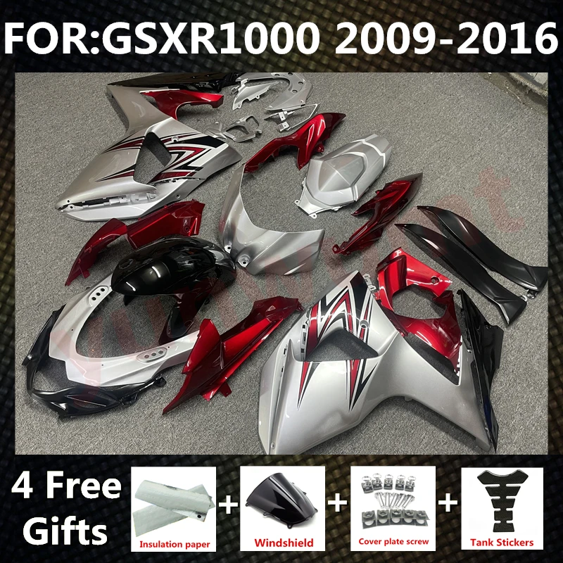

Комплект обтекателей для мотоцикла, подходит для GSXR1000 GSXR 1000 GSX-R1000 2009 2010 2011 2012 2013 2014 2015 2016 K9, комплект обтекателей, серебристо-красный