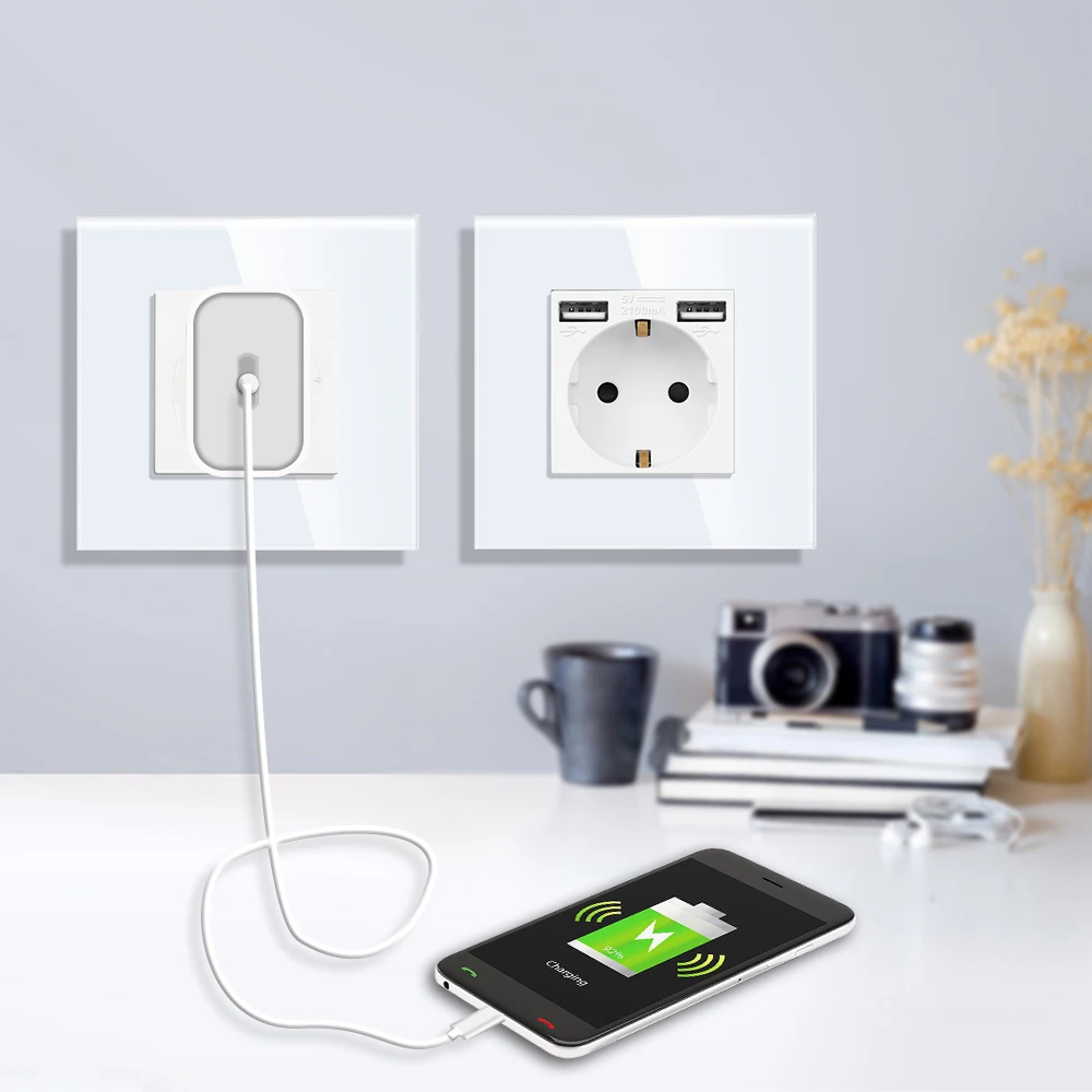 

Настенная розетка с двумя USB-портами, 5 В, 2,1 А