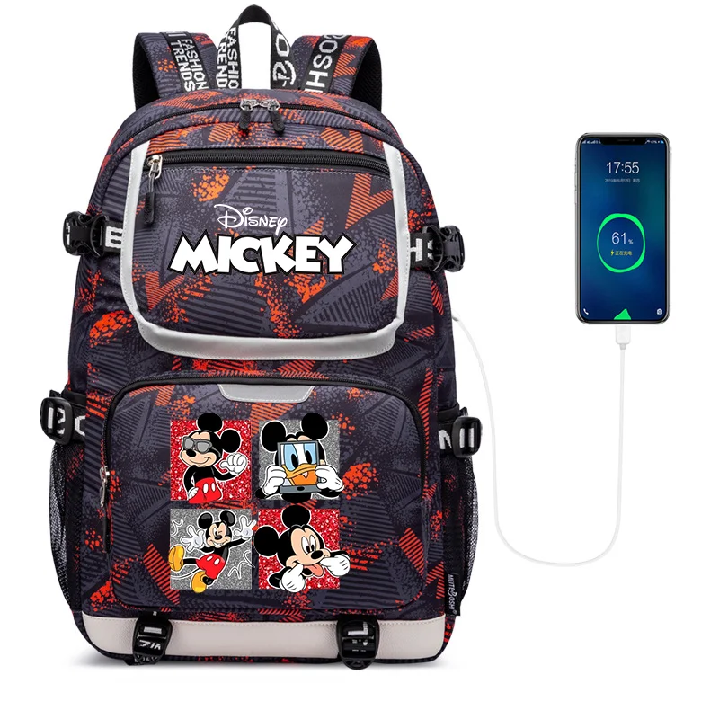 

Disney Mickey Minnie Mouse Women Men Travel Backpack Boys Girls School Book Bags USB Large Capacity Teenagers Schoolbags