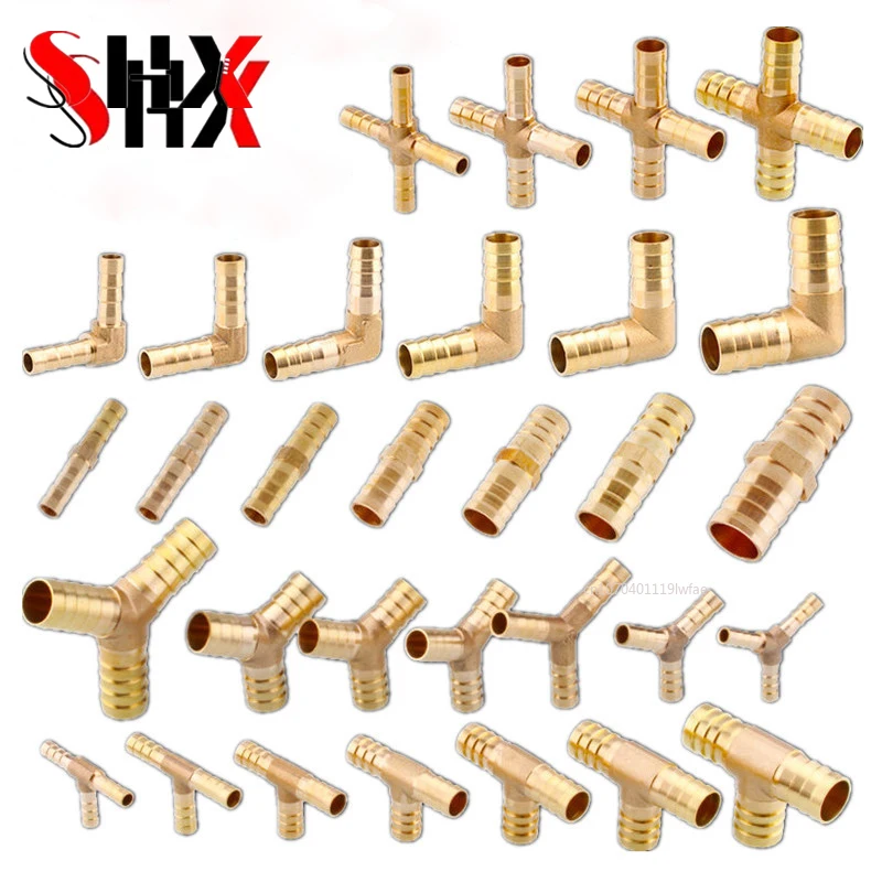 

Brass Splicer Pipe Fitting Water Gas Air Joint T X Y L Type Hose Barb Tail 6 8 10 12 14 16 19 mm Male Connector Copper Adapter