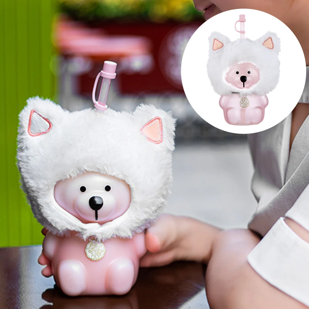 

Drinking Cup Bear Straw Cup Spill-Proof Adorable Head Cover Glass Straw Cup
