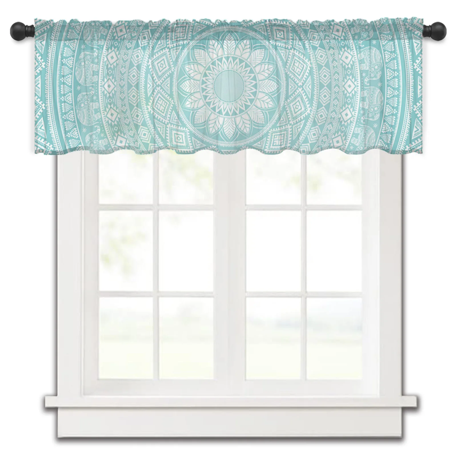 

Mandala Pattern Water Blue Kitchen Small Window Curtain Tulle Sheer Short Curtain Bedroom Living Room Home Decor Voile Drapes