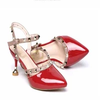 2021woman high heels shoes ladies sexy pointed toe pumps buckle rivets nude heels dress wedding shoes