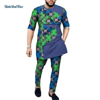 african style clothing mens print clothes 100 cotton patchwork top and long pants sets african print 2 piece pants sets wyn1054
