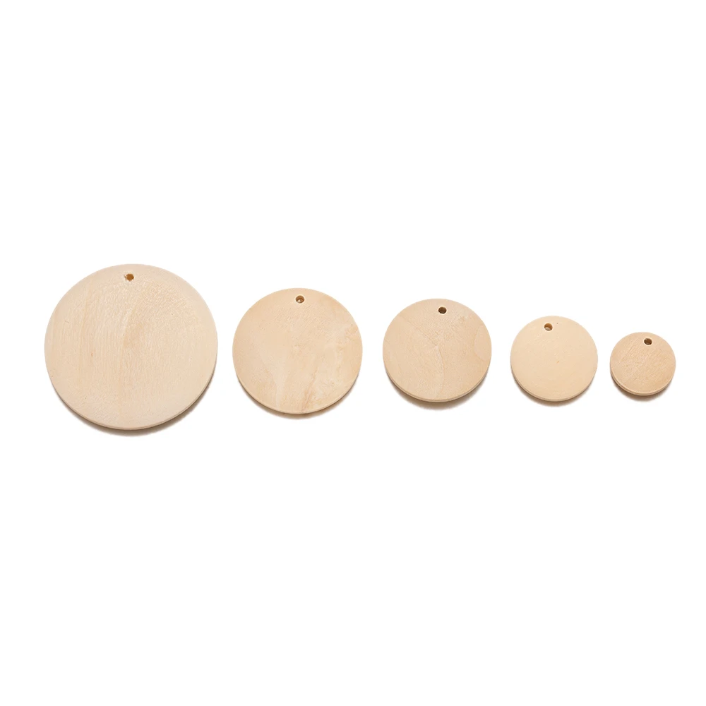 

20Pc 15-50mm Unfinished Blank Flat Round Wood Beads Jewelry Findings For DIY Drop Earring Tags Pendant Making Craft Decoration