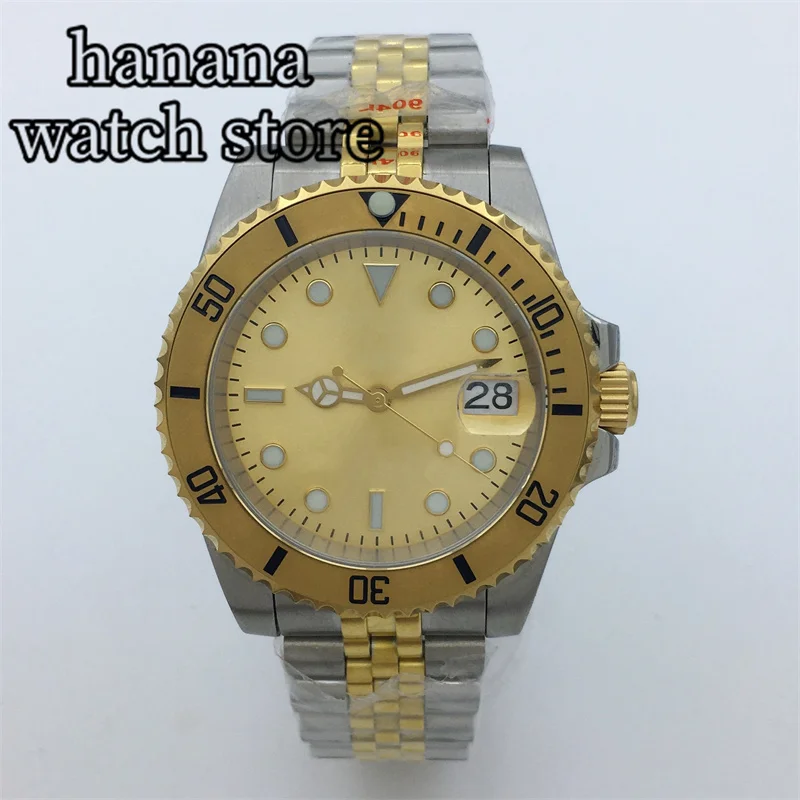 Часы BLIGER Мужские механические роскошные полностью желтые золотые серебряные 40