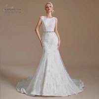 new women sexy illusion mermaid wedding dresses with crystal belt lace wedding bride gowns court train backless bride dresses
