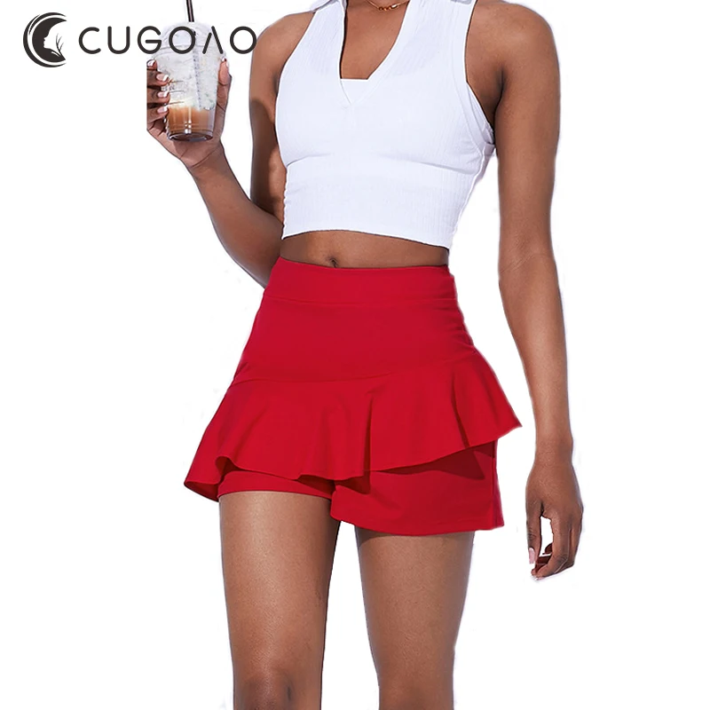 CUGOAO Women Sports Skirts Athletic Inner Skirt Red Ruffle Golf Badminton Skorts Active Running Uniforme Tenis De Campo Mujer