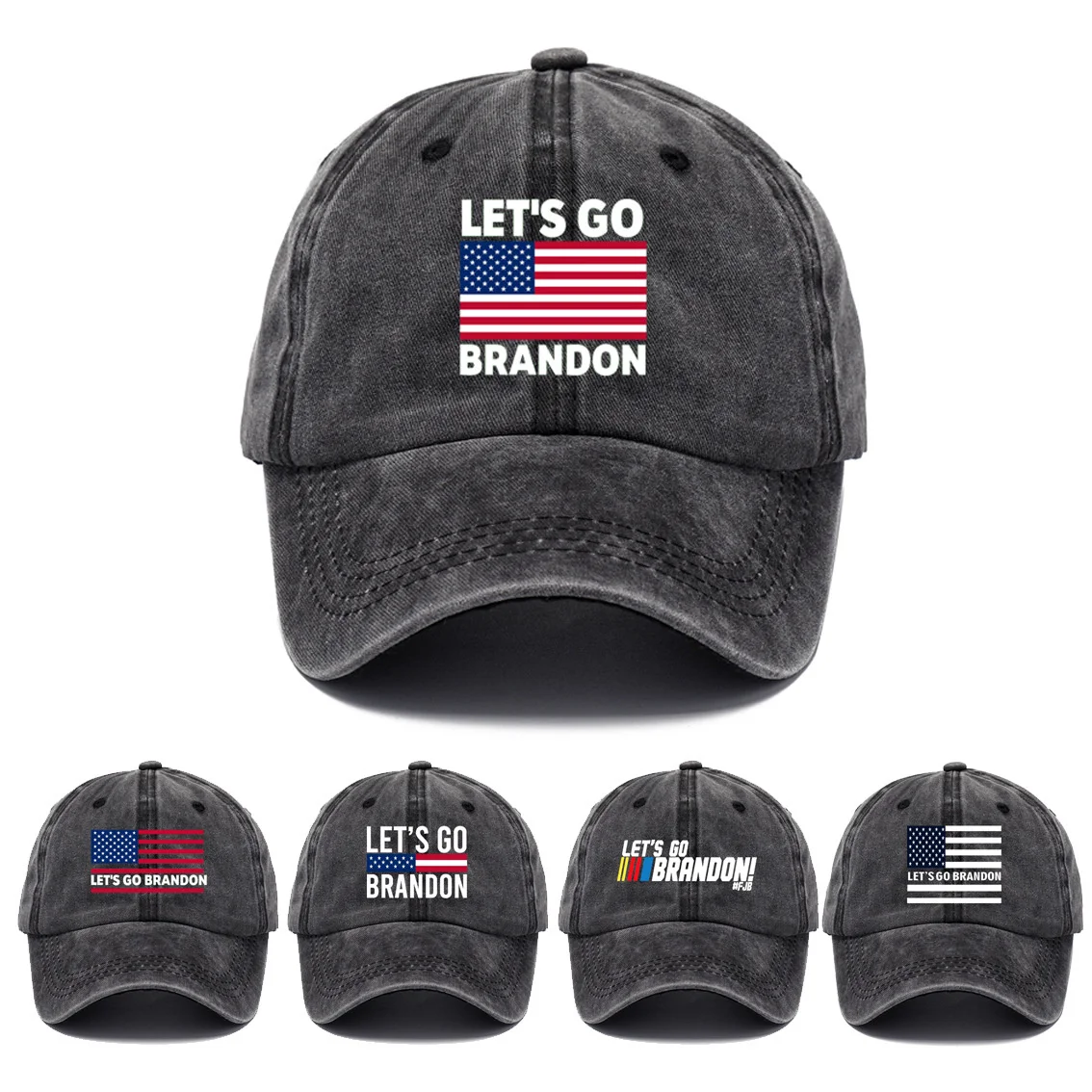 

LET'S GO Washed Printed Baseball Cap Cross-border Washed Cotton Daddy Hat Adjustbale Vintage Outdoor Fish Caps