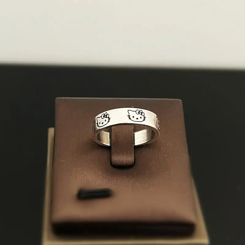 

Hello Kitty Couple Ring Sanrio Cartoon Kawaii Girlfriend Rings Silver S925 Adjustable Anime Sanrio Toys Gifts for Girl Birthday