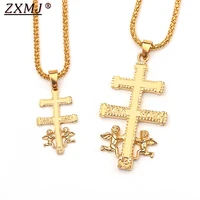 zxmj cross necklace gold catholic little angel necklace pendant jewelry russian cross hip hop alloy necklaces for women men gift