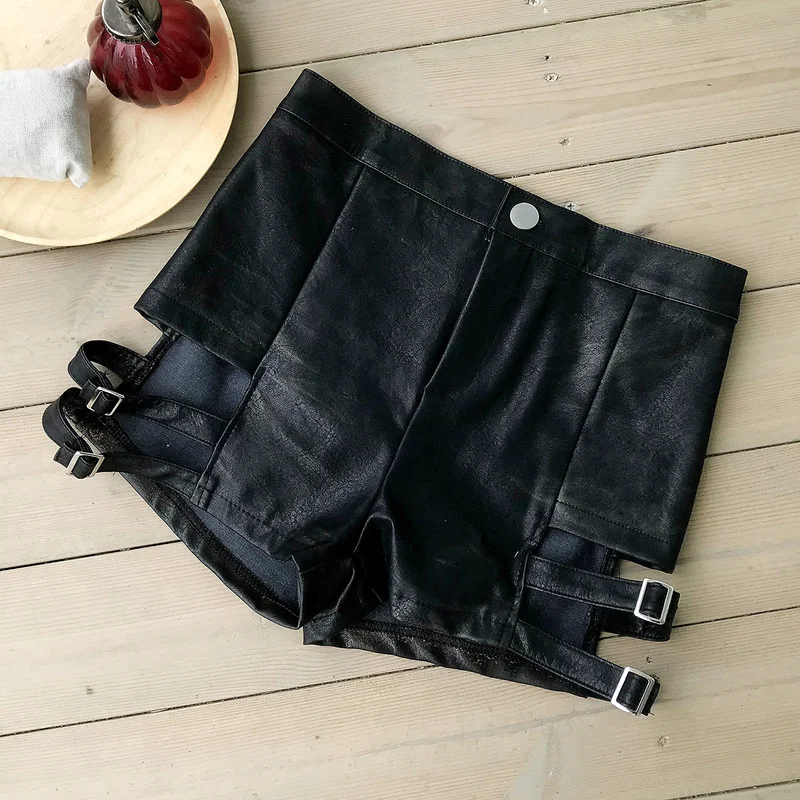2021 Summer Sexy Gothic High Waist Shorts with Chain Hollow Out Skinny Mini All-match Shorts Fashion Punk Skinny Club Bottoming