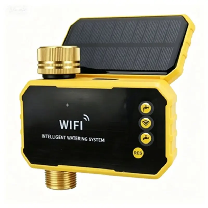 Фото Контроллер полива AA84 WIFI на солнечной энергии с таймером, умный автоматический таймер полива, солнечная система для наружного использования, для садовых кранов и клапанов №1