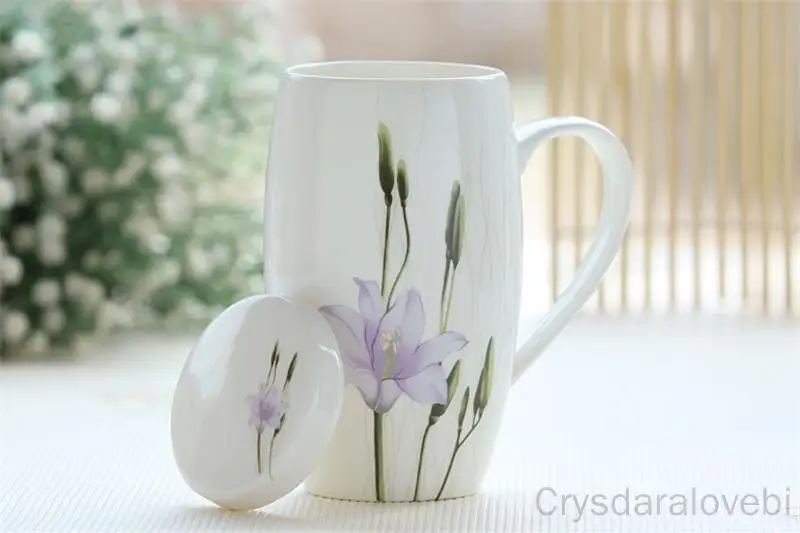 

720 мл, китайский цветок лилии, Пара кружек из костяного фарфора, чашка для пары, мощная офисная чашка, термос для кофе и чая, с крышкой