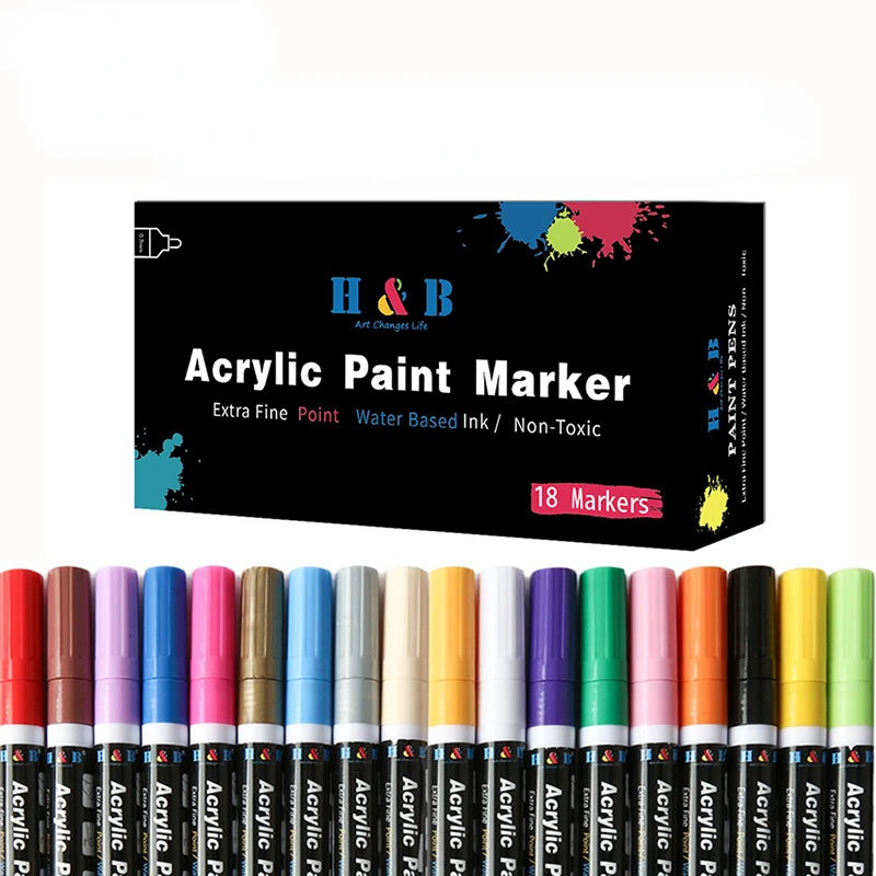 18-color Acrylic Marker Set Single-head Color Water-based Children's Art Graffiti Special Watercolor Pen School Stationery