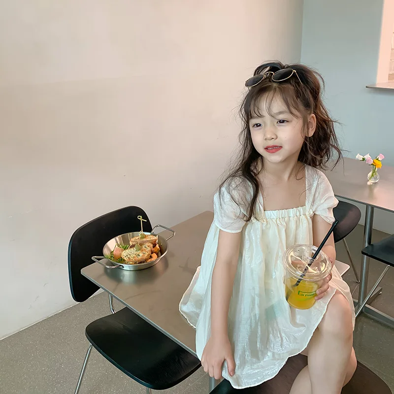 

MILA CHOU 2022 Summer Baby Girls Fairy Gauze Top Children Grace Square Neck Short-sleeve Blouse Kids Clothes