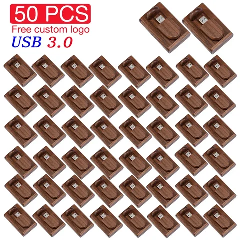 50 шт. в партии, деревянный флэш-накопитель USB 3.0, 128 ГБ, бесплатный индивидуальный логотип, 64 ГБ, высокоскоростная карта памяти, 32 ГБ, подарочная коробка, флэш-накопитель, 8 ГБ