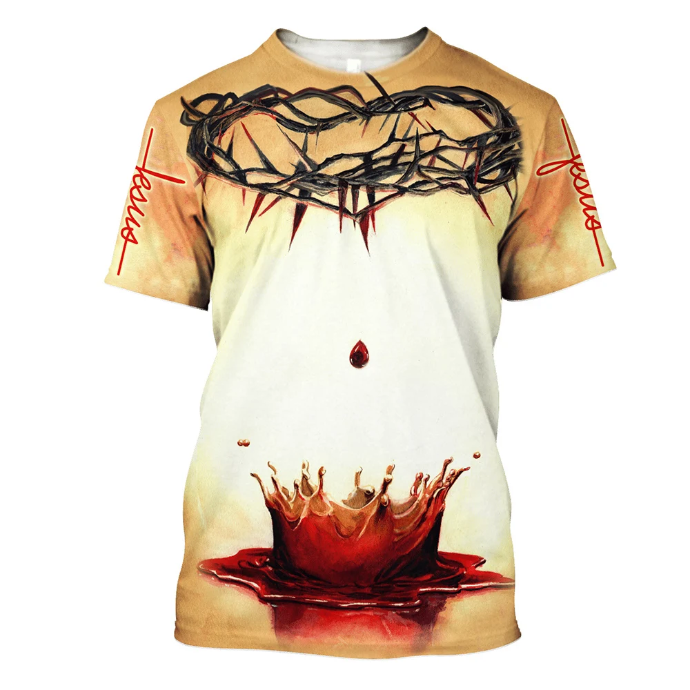 

2023 Summer God Religion Christ Jesus Print T-shirt Top Fashion Retro Women's Short-sleeved Clothing Casual O-neck Y2k T-shirt