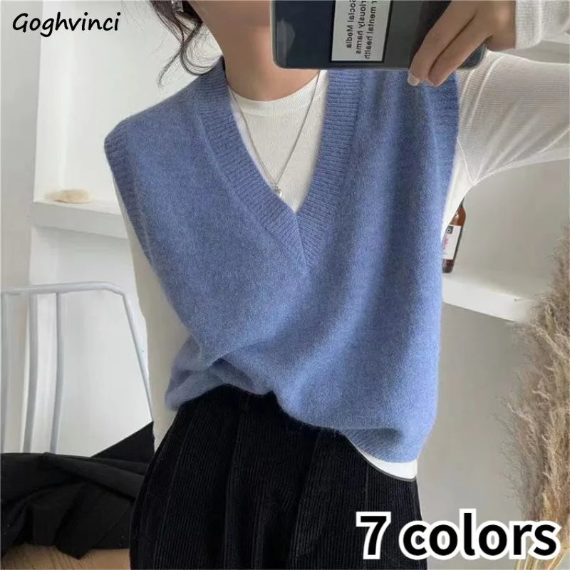 

Sweater Vests Women Loose Cozy Warm Winter V-neck Soft Leisure Office Lady Unisex Basic Vintage Temperament Simple Knitwear New