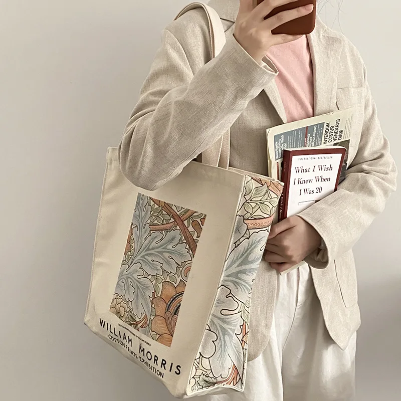 

Холщовая Ретро сумка с цветами, вместительная дамская сумка на плечо, хлопковая Студенческая сумка для покупок с литературными надписями, на молнии
